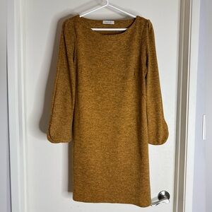 Chic and Retro Long Sleeve French Mustard Dress - Size M/L